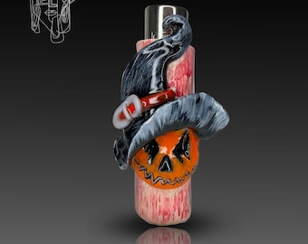 Handmade Polymer Clay Jack O' Lantern Lighter Case | Halloween Smoker Gift