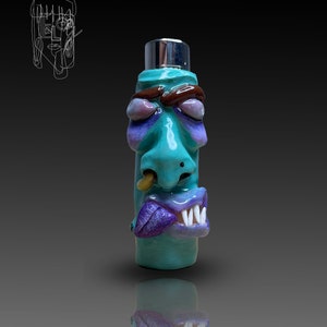 Cool Monster Lighter Case for Clipper, Handmade and unique lighter sleeve, the best gift for a smoker
