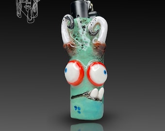 Cross-Eyed Creepy Lighter Case, Funny Handmade Polymer Clay Sleeve