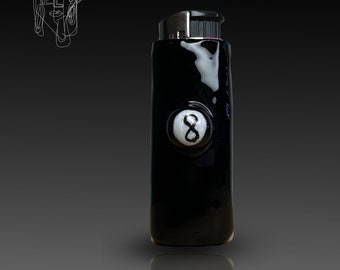 Handmade Polymer Clay Lighter Case, Funny 8-Ball Design