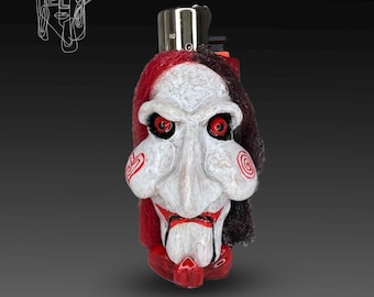 Billy Puppet From The Saw Handmade Lighter Case, Cute Creepy Clipper Lighter Sleeve, Saw With The Valentine Theme, Best Gift For Smoker