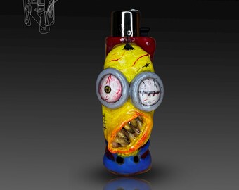 Creepy Minion Lighter Case, Cute Minions Clipper Lighter Sleeve, Polymer Clay Lighter Holder, Gift for Smoker and Minion Lovers