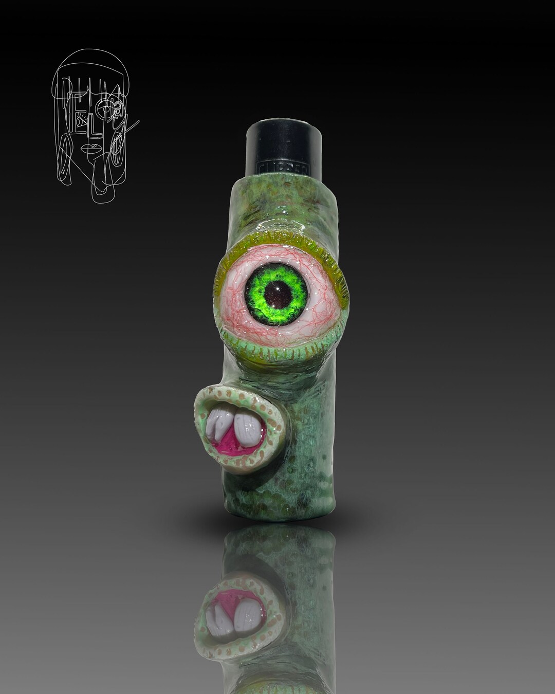 Creepy One Eyed Monster Lighter Case, Cute Green Clipper