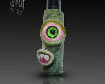 Creepy One Eyed Monster Lighter Case, Polymer Clay Clipper Lighter Sleeve