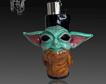 Handmade Baby Yoda Polymer Clay Lighter Case, Star Wars Gift