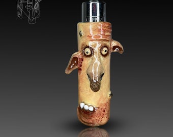Handmade Creepy Monster Clipper Lighter Case, Polymer Clay Lighter Sleeve