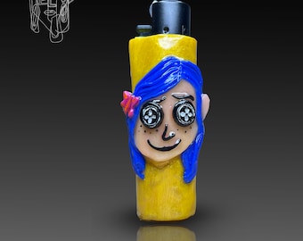 Coraline Lighter Case, Handmade Polymer Clay Clipper Lighter Sleeve