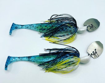 Elite 1/2oz Sexy Shad Bladed Jig custom made vibrating swim jig 2-pack with Swimbait trailers