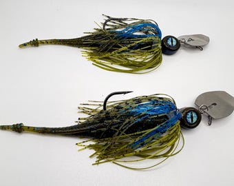 Blade Ripper 3/8oz Bluegill Bladed Jig custom made vibrating swim jig 2-pack with Swimbait trailers