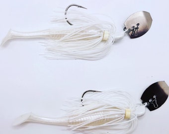 Elite 1/2oz White Bladed Jig custom made vibrating swim jig 2-pack with Swimbait trailers