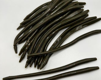 24 Pack - 7” custom made trick worms Green Pumpkin Red wacky worm