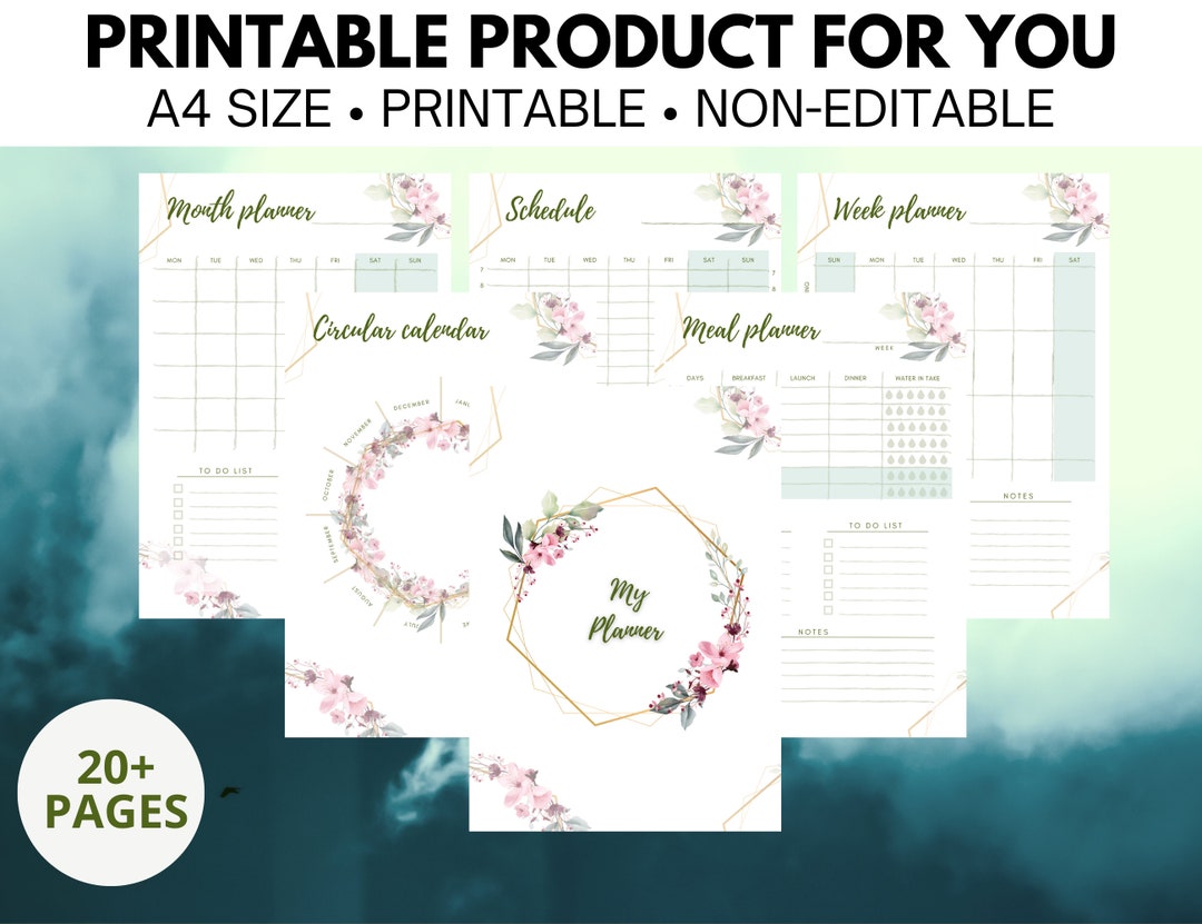 Printable Flower Green Planner Daily , Weekly & Month Plan, Schedule ...
