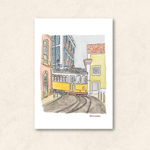 Aguarela de Elétrico de Lisboa | Portugal | Postal | Poster | Cidade | Sketch | Ilustração