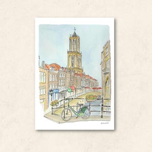 Ilustração Aguarela Utrecht, Holanda, Países Baixos | Canal | Decoração de casa | Decoração Viva | Imprimir | Pôster | Originais | Cartão Postal | Presente |
