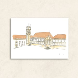 Ilustração Aguarela Universidade de Coimbra, Pátio das Escolas | Portugal | Postal | Desenho |  Pintura | Decoração