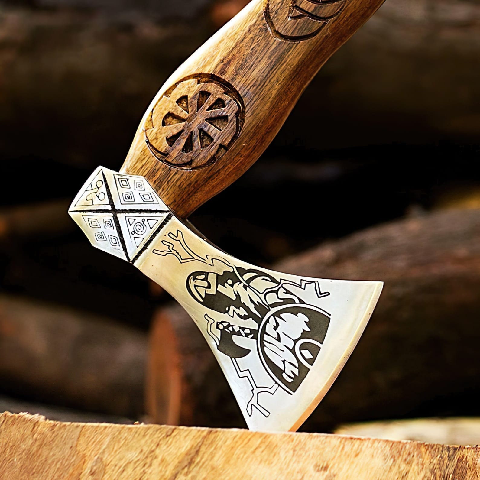 Hache Viking Tomahawk – Acier Au Carbone – Fait Main – Manche Bois – Neuve