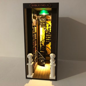 Book nook bookshelf insert Old library diorama Shelf insert finished Miniature Tiny booknook birthday Gift for book lover librarian gift