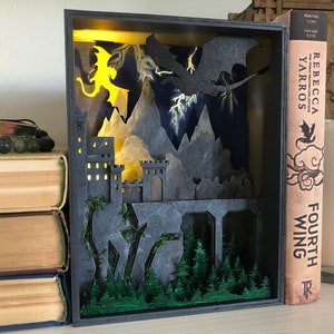 Black and gold dragon book nook shelf Insert dragon wing diorama bookshelf decor Shadow box medieval castle Booknook assembled booktok merch