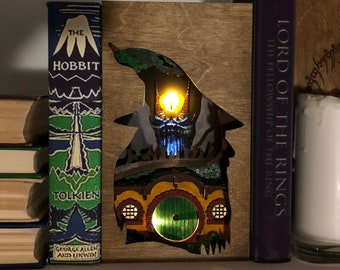 Lotr book nook shelf insert fantasy diorama bookshelf decor Miniature tower in dark Booknook assembled best gift for dad boyfriend bday gift