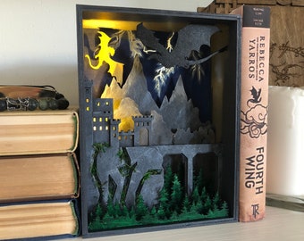 Black and gold dragon book nook shelf Insert dragon wing diorama bookshelf decor Shadow box medieval castle Booknook assembled booktok merch