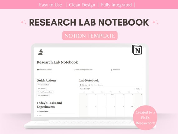 Research Lab Notebook Notion Template, PhD Student Planner (Digital Download)