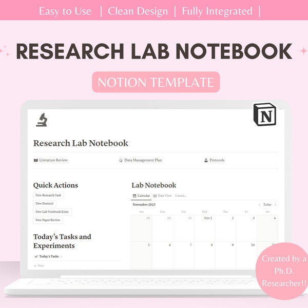 Research Lab Notebook Notion Template for PhD Students, Researchers, and Academics | Notion Research Planner, PhD Research Planner