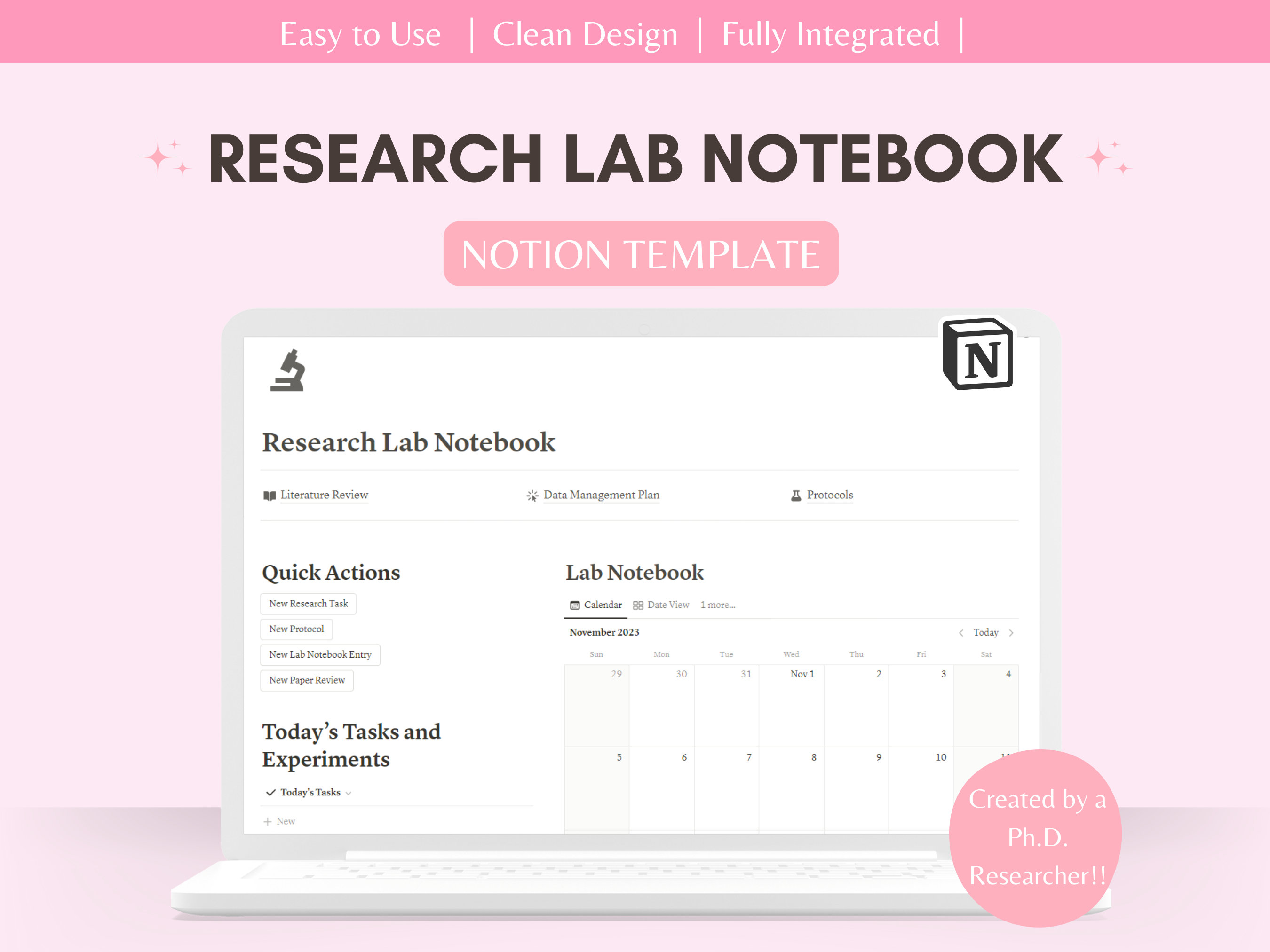 Research Lab Notebook Notion Template for Phd Students, Researchers