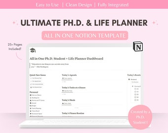 Plantilla de Notion para estudiantes de doctorado: Planificador académico y de vida (Descarga digital)