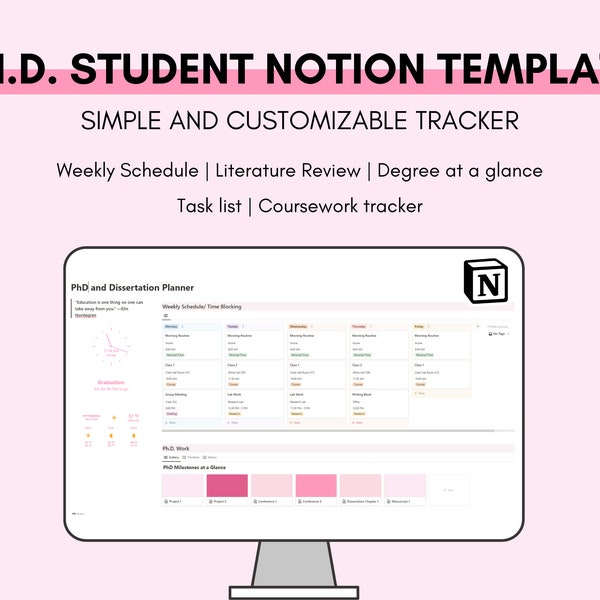 free dissertation planner PhD Student Notion Template | Digital Dissertation Planner | Notion Template for Grad Students | Notion Dashboard