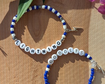 Tampa Bay Lightning Sport Team Word Charmed beaded Bracelet, Support the Tampa Bay Lightning Hockey Team. Silver Charm Bolt, Custom Word