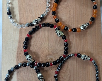 Gasparilla, Pirate Skull Chunky Beaded Stretch Bracelet, Perfect for Gasparilla, and Pirate Accessories.