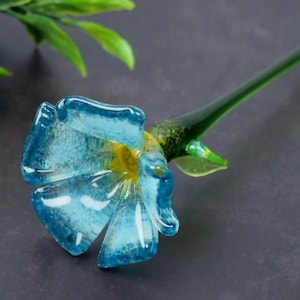 Forget Me Not Glass Flower, Blown Glass Flower Stem, Floral Handmade, Commemorative Gift