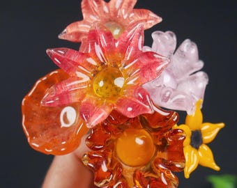 Hand Blown Borosilicate Glass Flower: Copper Stem Art Glass Floral