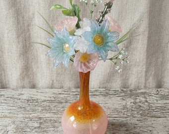 Hand Blown Glass Flower Bouquet in Ombre Vase - Handmade Floral Art