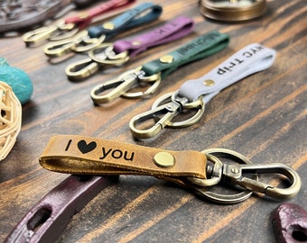 Personalised leather keyring keychain gifts for her and him