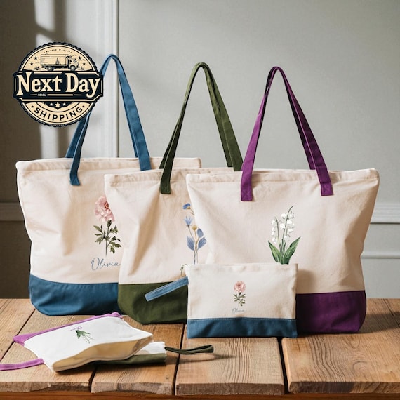 Custom Birth Month Flower Tote Bag, Personalized Floral Gift, Botanical Birthday Tote for Women