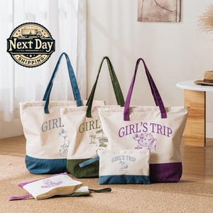 Custom Girls Trip Tote Bag, Personalized Bachelorette or Bestie Travel Gift, Vacation Bag for Women