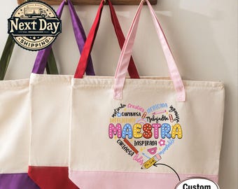Maestra Canvas Tote Bag, Bilingual Teacher Appreciation Library Book ...