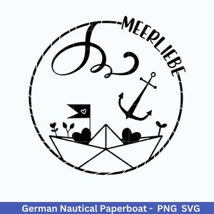 Bateau en papier nautique allemand - fichier de traceur d'amour de mer - svg maritime - clipart nautique - mer svg - svg de bateau - papier bateau coeur svg - svg cricut