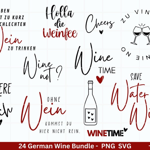 German Wein svg png Bundle - Wine svg -  Wine Quote Svg - Cricut Silhouette Studio Plotterdatei - Alcohol svg - Wine Sayings svg - Sprüche