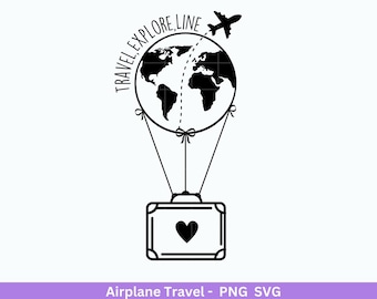 Reisen Plotterdatei svg - Flugzeug Herz svg -  Liebe Flugzeug - Koffer svg - Herz Flugzeug svg - Urlaub svg - Weltreise svg Ballonreise svg