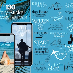 130 Instagram Story Stickers Travel – Vacation & Travel PNGs – Summer, Beach, Pool – Insta Content Bundle for Daily Stories Creator - Travel