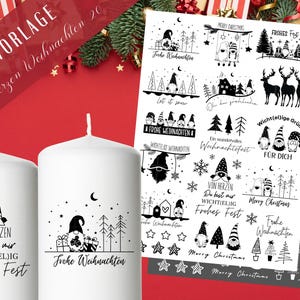 Stumpenkerzen Weihnachten PDF - Kerzentattoo Vorlage - Kerzensticker - Weihnachtswichtel - Adventskerzen - Winterlicht - Rub ons Weihnachten