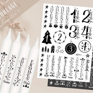 Weihnachten PDF Vorlage - Kerzentattoo Vorlage - Kerzensticker Weihnachtszeit - Winterlicht Adventskerzen - Stumpenkerzen - Rub ons Sticker