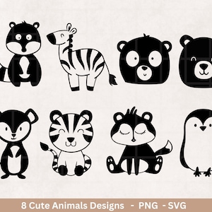 Cute animals plotter file - Bear silhouette - Tiger clipart - Vinyl laser cut animals - Zebra svg - Penguin svg - Baby animals - Cricut