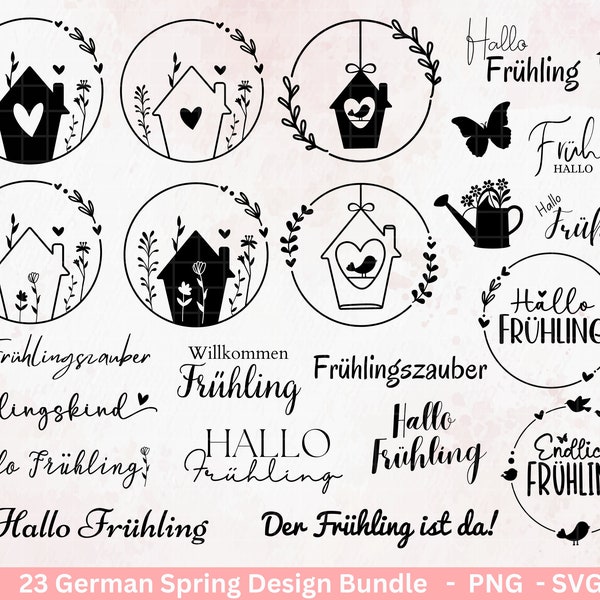 Deutsche Plotterdatei Frühling - Hallo Frühling - Cricut Silhouette Studio Plotterdatei - Ostern Svg - Ostergrüße - Frühlings Bundle