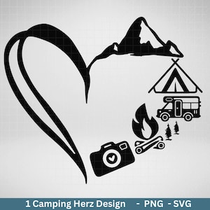 Archivo de trazador alemán camping svg caravana svg, archivo de trazador camper, refranes de camping, corazón svg cricut archivos de corte diseños feliz camper