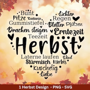 Fichier de traceur allemand Cœur d'automne - Bienvenue d'automne - Svg d'automne - Svg de cœur - Svg Cricut - Salutations d'automne - Couronne d'automne - Décoration d'automne DIY