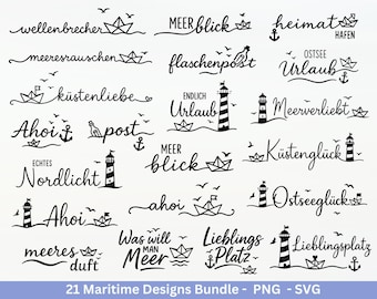 Nautisch SVG-pakket – Plotterbestand en laserbestand | Ahoy, thuishaven, vuurtoren | Noordzee, Oostzeeliefde | Nautische spreuken | Cadeau-idee