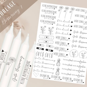Recupérate pronto Plantilla PDF - plantilla de tatuaje de vela - diseña tus propias velas - pegatinas de velas Recupérate rápidamente - ánimo